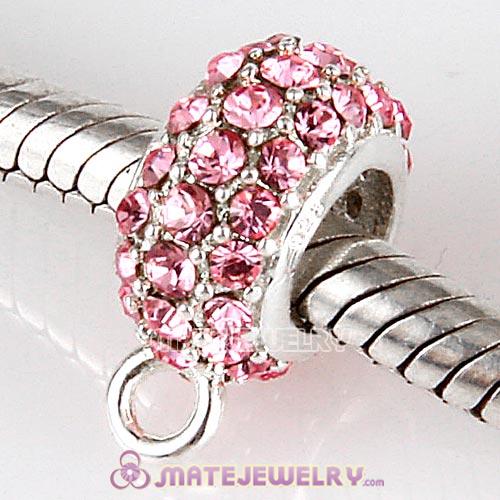 Sterling Silver European Pave Beads with Light Rose Austrian Crystal