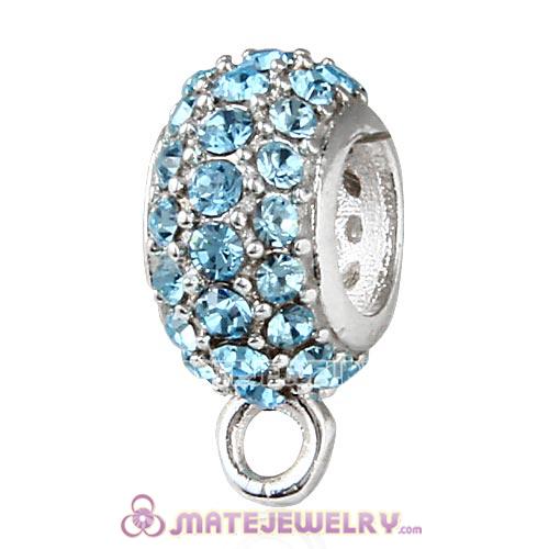 Sterling Silver European Pave Beads with Aquamarine Austrian Crystal