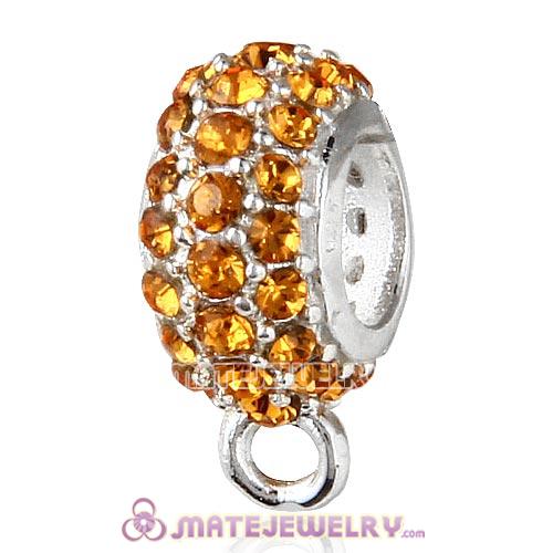 Sterling Silver European Pave Beads with Topaz Austrian Crystal