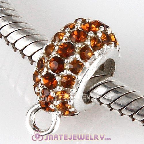 Sterling Silver European Pave Beads with Smoked Topaz Austrian Crystal