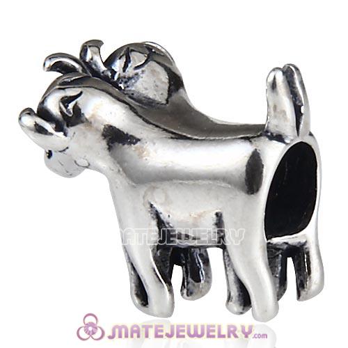 Antique Sterling Silver Cute Cow Charm Beads European Style
