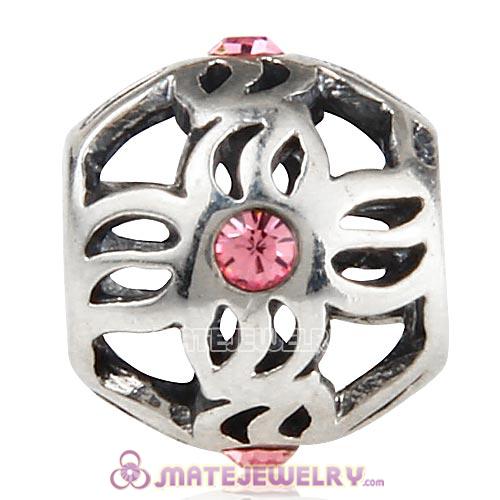 Sterling Silver Pinwheel Charm Beads with Light Rose Austrian Crystal