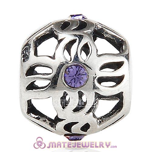 Sterling Silver Pinwheel Charm Beads with Tanzanite Austrian Crystal