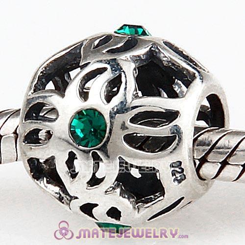 Sterling Silver Pinwheel Charm Beads with Emerald Austrian Crystal