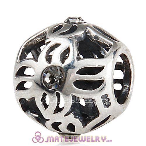 Sterling Silver Pinwheel Charm Beads with Black Diamond Austrian Crystal