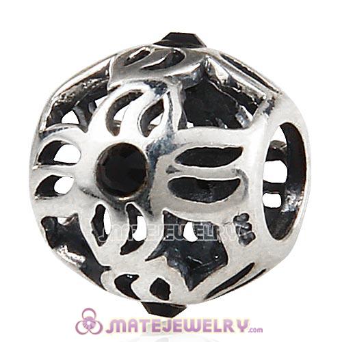 Sterling Silver Pinwheel Charm Beads with Jet Austrian Crystal