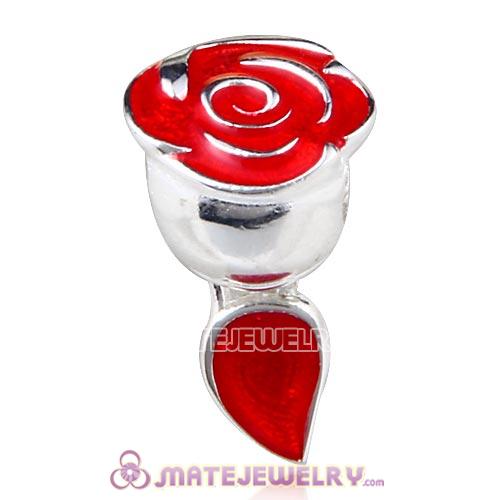 Sterling Silver Belle Enchanted Rose with Red Enamel Beads European Style