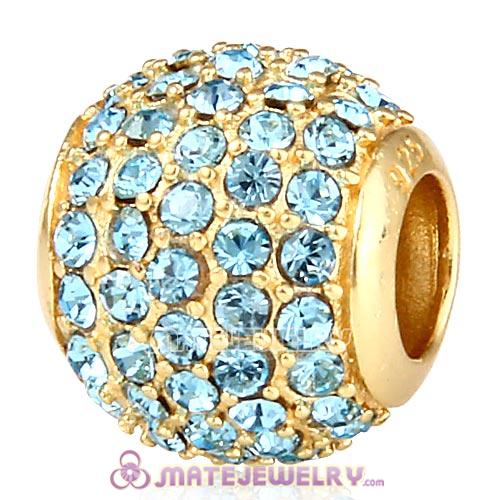 Gold Plated Sterling Pave Lights with Aquamarine Austrian Crystal Charm