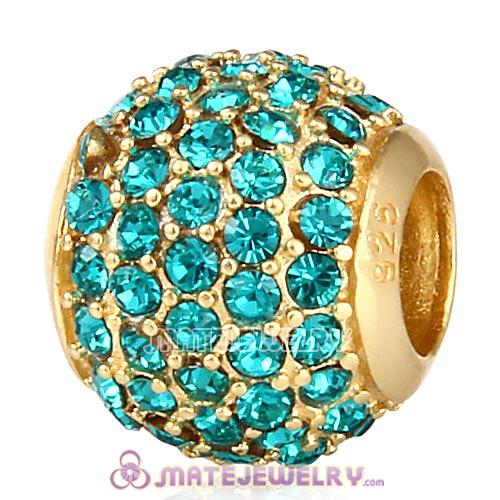 Gold Plated Sterling Pave Lights with Blue Zircon Austrian Crystal Charm