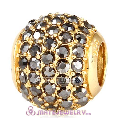 Gold Plated Sterling Pave Lights with Jet Hematite Austrian Crystal Charm