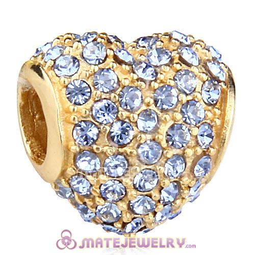 Gold Plated Sterling Pave Heart with Light Sapphire Austrian Crystal Charm
