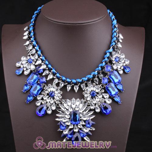 Luxury brand White Blue Crystal Flower Choker Statement Necklaces