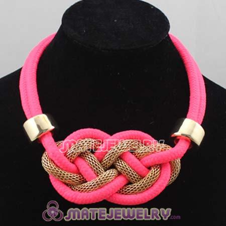 Handmade Weave Fluorescence Pink Cotton Rope Bib Necklaces