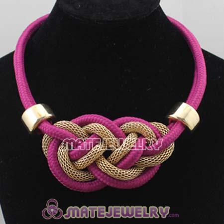 Handmade Weave Fluorescence Fuchsia Cotton Rope Bib Necklaces