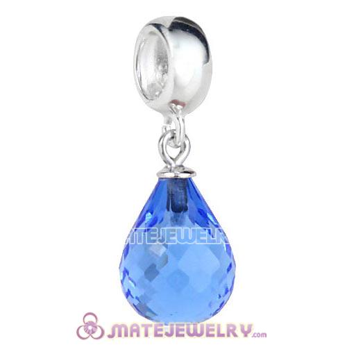European Sterling Silver Dangle Light Sapphire Faceted Glass Beauty Charm