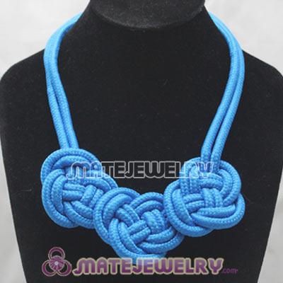 Handmade Weave Fluorescence Blue Cotton Rope 3 Flowers Necklace
