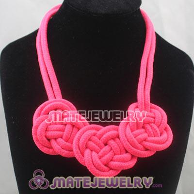 Handmade Weave Fluorescence Pink Cotton Rope 3 Flowers Necklace