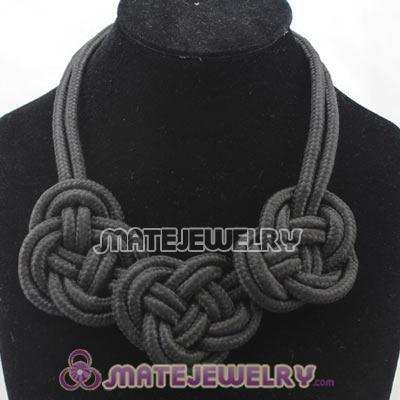 Handmade Weave Fluorescence Black Cotton Rope 3 Flowers Necklace