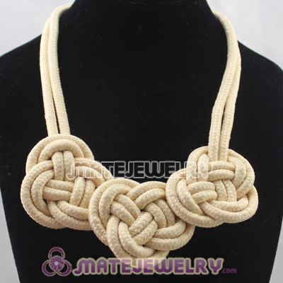 Handmade Weave Fluorescence Creamy white Cotton Rope 3 Flowers Necklace
