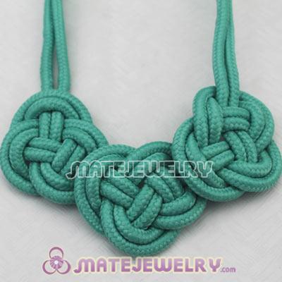 Handmade Weave Fluorescence Dark Green Cotton Rope 3 Flowers Necklace