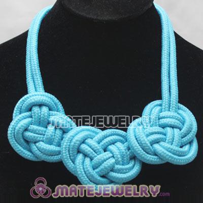 Handmade Weave Fluorescence Light Blue Cotton Rope 3 Flowers Necklace