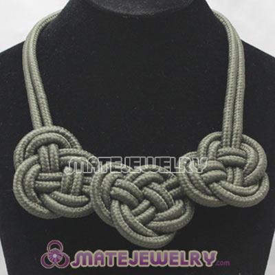 Handmade Weave Fluorescence Army green Cotton Rope 3 Flowers Necklace