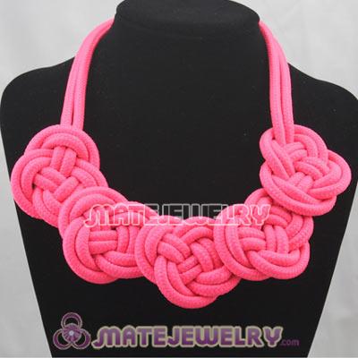Handmade Weave Fluorescence Pink Cotton Rope 5 Flowers Necklace