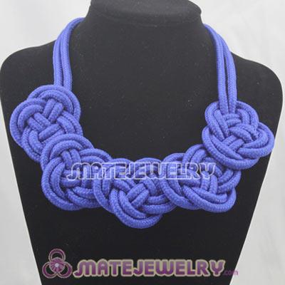 Handmade Weave Fluorescence Dark Blue Cotton Rope 5 Flowers Necklace
