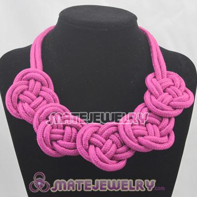 Handmade Weave Fluorescence Fuchsia Cotton Rope 5 Flowers Necklace