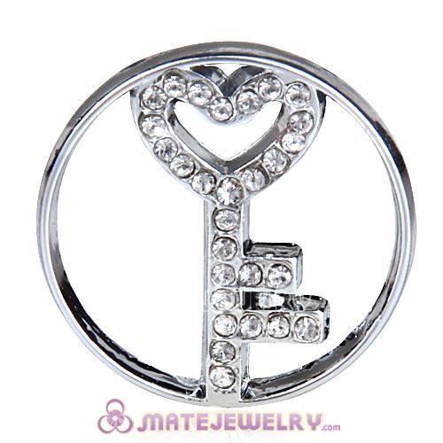 22mm Large Platinum Heart Key Alloy Window Plate with Crystal