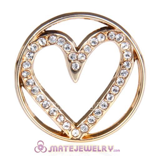 22mm Large Rose Gold Heart Alloy Window Plate with Crystal