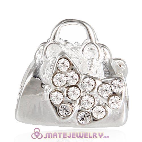 Sterling Silver Loves Shopping Bag Beads with Clear Austrian Crystal