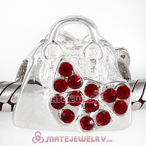 Sterling Silver Loves Shopping Bag Beads with Siam Austrian Crystal