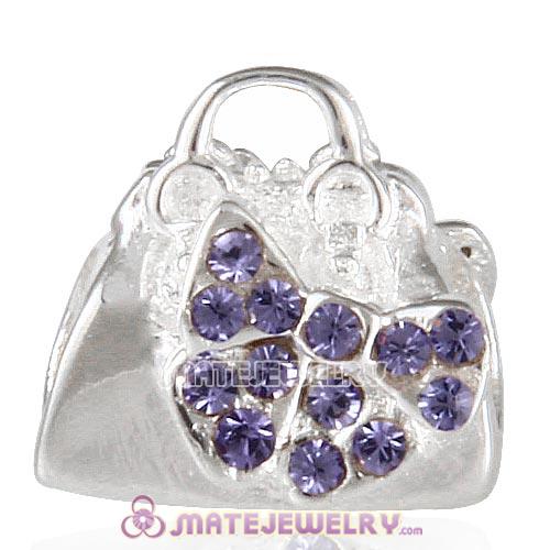 Sterling Silver Loves Shopping Bag Beads with Tanzanite Austrian Crystal