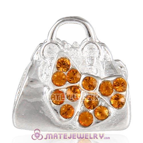 Sterling Silver Loves Shopping Bag Beads with Topaz Austrian Crystal