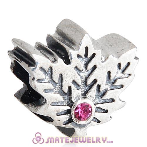 Sterling Silver Maple Leaf Beads with Rose Austrian Crystal European Style