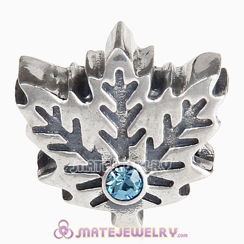 Sterling Silver Maple Leaf Beads with Aquamarine Austrian Crystal European Style