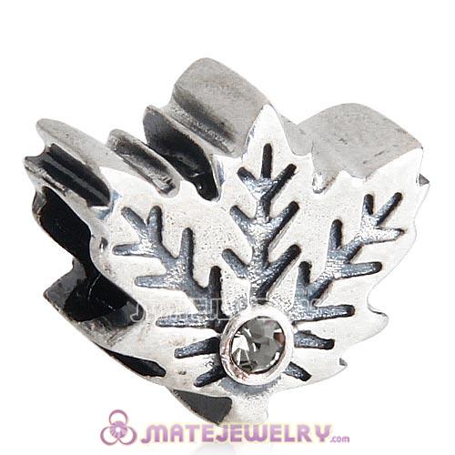 Sterling Silver Maple Leaf Beads with Black Diamond Austrian Crystal European Style