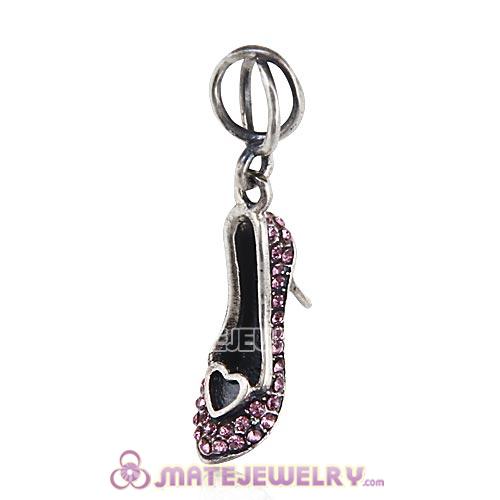 Sterling Silver Cinderella Slipper with Light Amethyst Austrian Crystal Dangle Beads