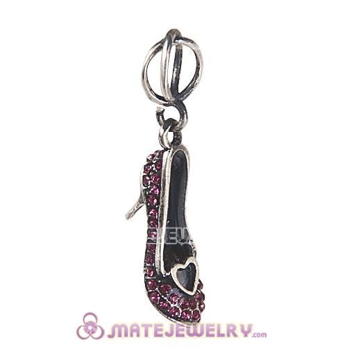 Sterling Silver Cinderella Slipper with Amethyst Austrian Crystal Dangle Beads