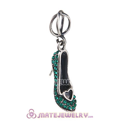 Sterling Silver Cinderella Slipper with Emerald Austrian Crystal Dangle Beads