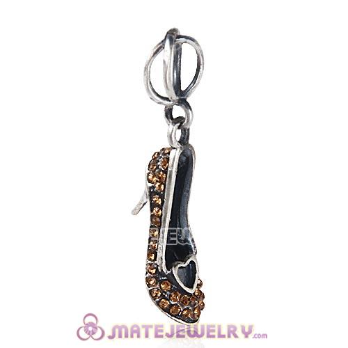Sterling Silver Cinderella Slipper with Smoked Topaz Austrian Crystal Dangle Beads