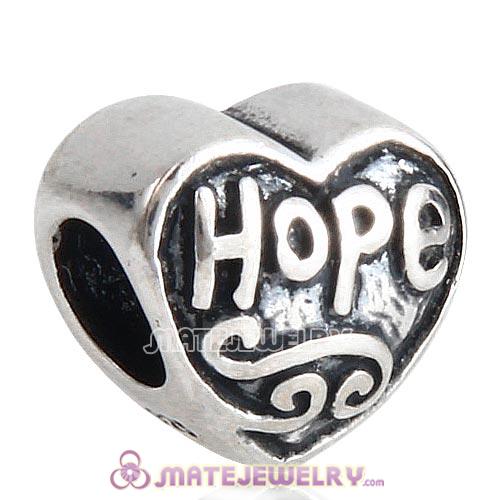 Antique Sterling Silver Hope Heart Love Charm Beads European Style