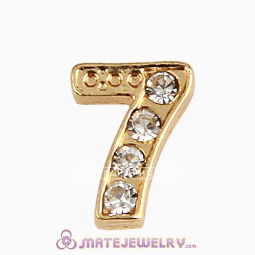 Gold Plated Alloy Number 7 with Crystal Floating Locket Charms