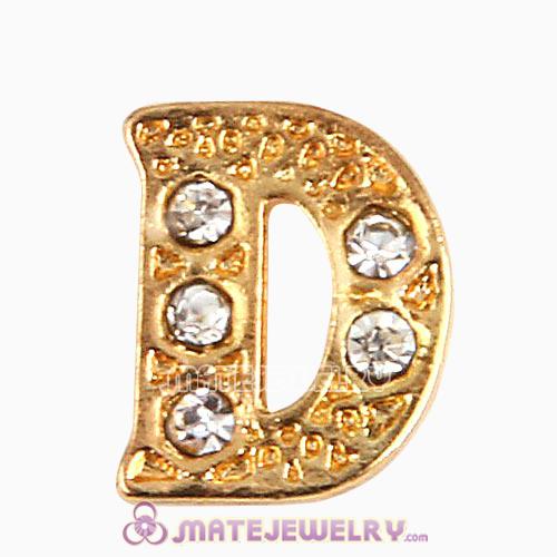 Gold Plated Alloy Letter D with Crystal Floating Locket Charms