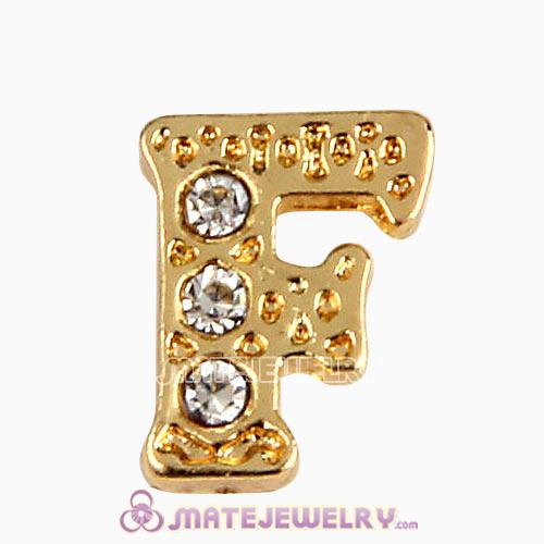 Gold Plated Alloy Letter F with Crystal Floating Locket Charms