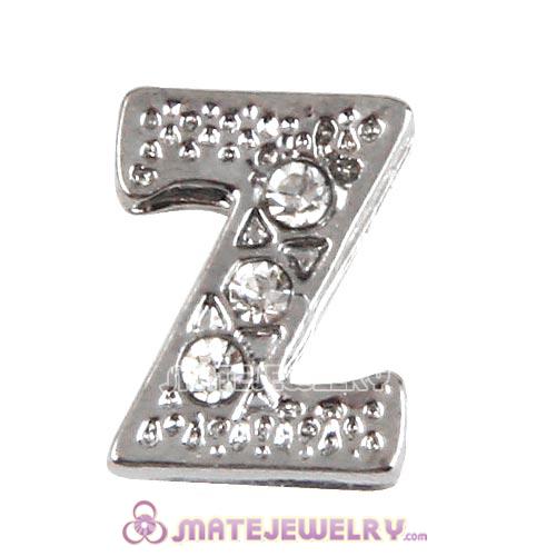 Platinum Plated Alloy Letter Z with Crystal Floating Locket Charms