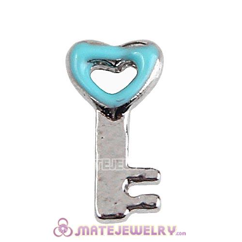 Platinum Plated Alloy Enamel Aqua key to my heart Floating Locket Charms