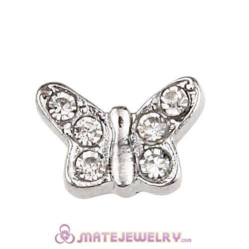 Platinum Plated Alloy Butterfly with Crystal Floating Locket Charms