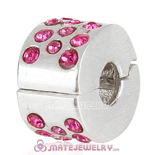 Sterling Silver Glimmer Clip Beads with Rose Austrian Crystal European Style